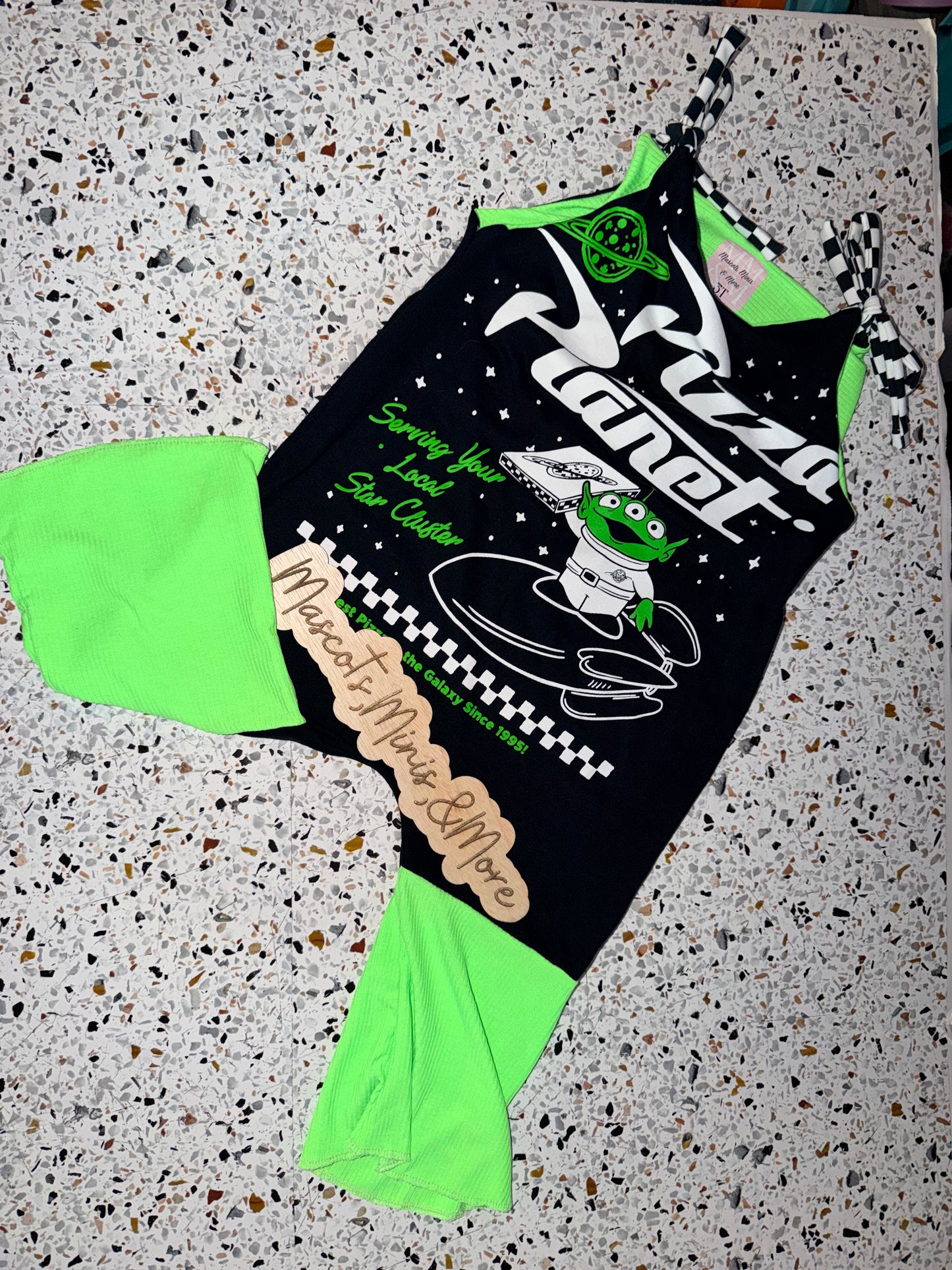 RTS 3T Pizza Planet Flare leg Romper
